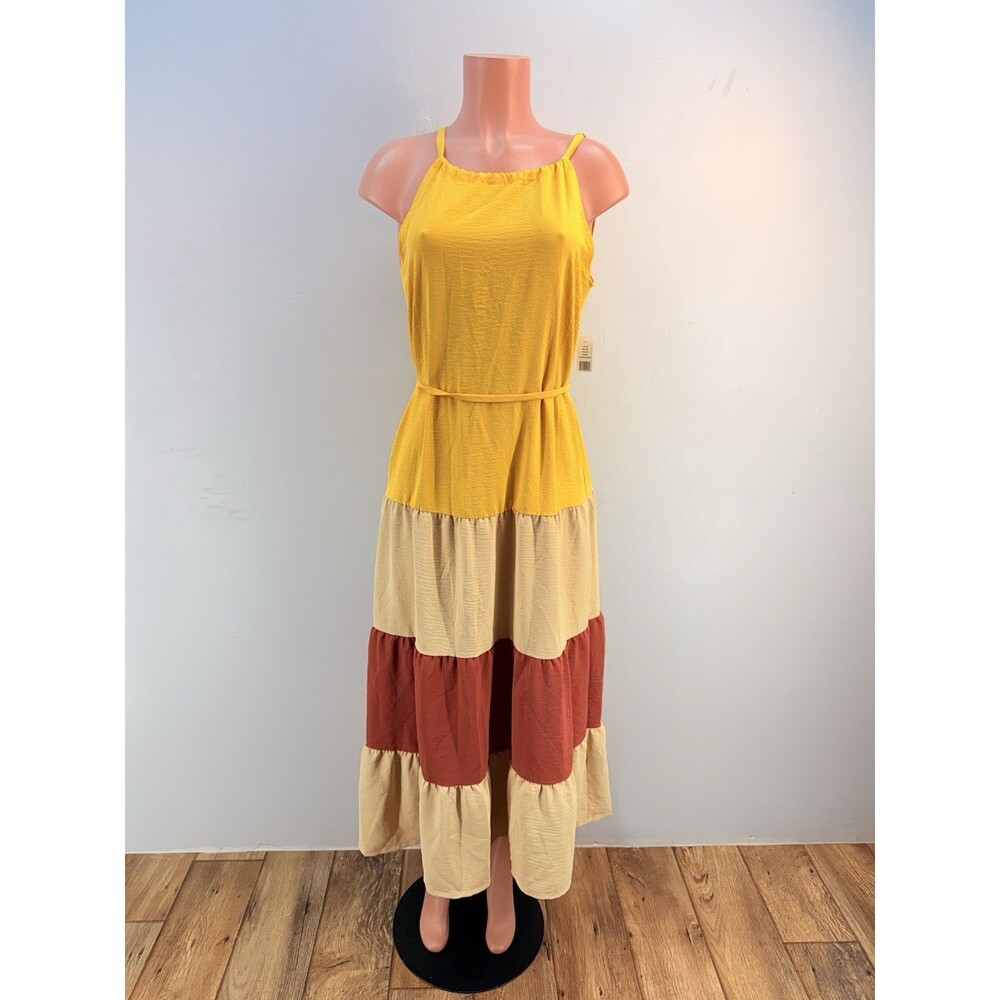 Glamour Maxi Dress Women's XL  Multi Color Strappy Sleeve Flare Multi Color New